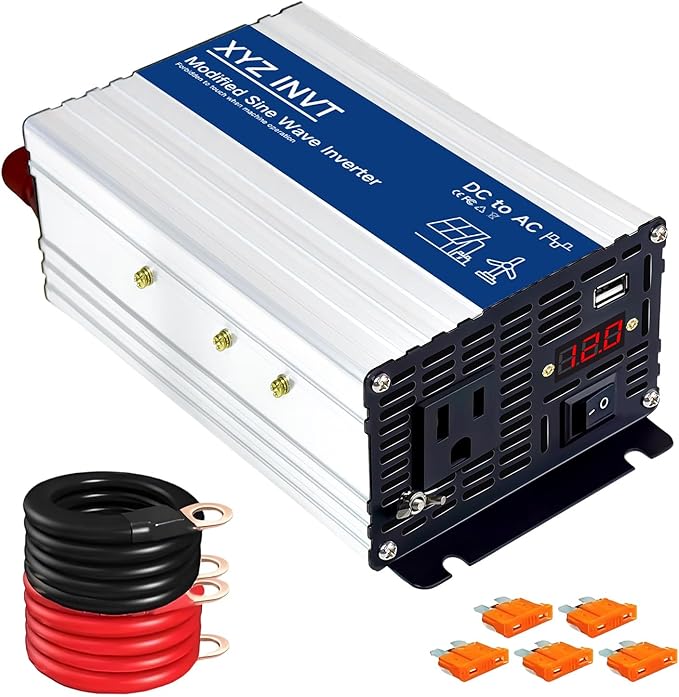 500W Power Inverter 12V DC to 110V 120V AC Modified Sine Wave Car Power Inverter with 1 AC Outlet &amp 1 USB Port &amp LED Display for Car RV Emergency Off-Grid Over 90% Efficiency