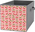 Fabric Cube Storage Bins with Handles Pink Cherry Fruit Theme Cherries Foldable Collapsible Organizer for Shelving Units Decorative Box for Living Room &amp Bedroom Decor