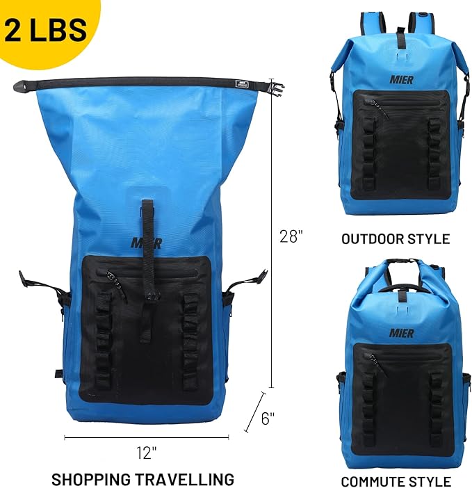 MIER Dry Bag Waterproof Backpack 30L Dry Sack Heavy Duty Roll-Top Closure for Kayaking Beach Boating Swimming Surfing