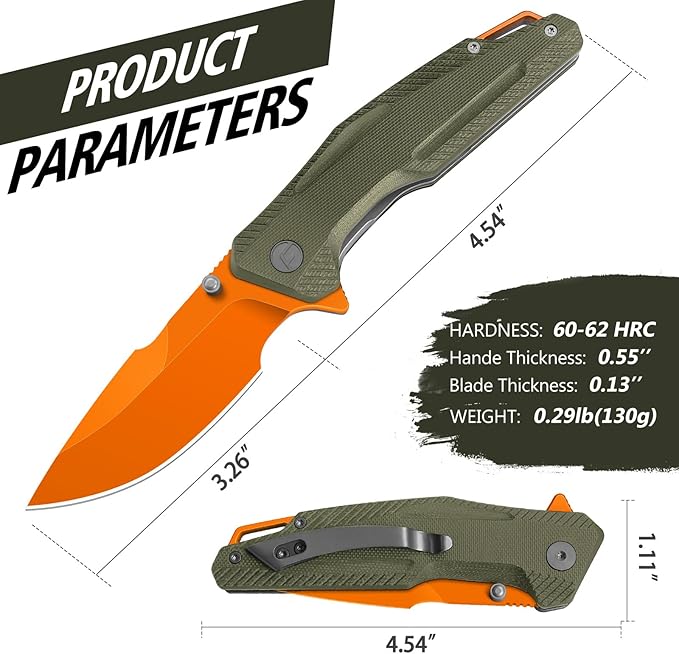 FINTISO Pocket Knife 3.26 Premium 14C28N Blade G10 Handle with Fire Starter Function Folding Knife with Pocket Clip for Men Women EDC Knife for Outdoor Camping Hunting Hiking Survival Falcon S