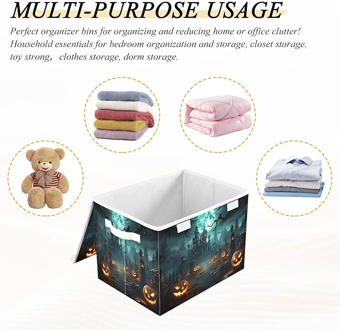 YETTASBIN Halloween Pumpkin Storage Basket with Lid and Handles Large Collapsible Fabric Storage Bins Sturdy Storage Organizer for Shelves Closet Bedroom School Office Home Decor