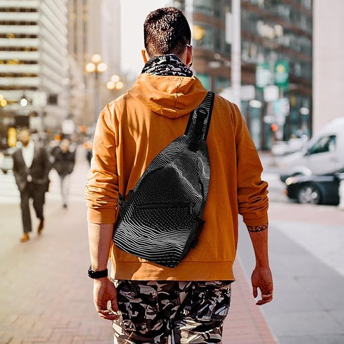 Chest Bag Chest Bag for Men Tactical Running Chests Pack Outdoor Sports Chests Bag White Line Pattern Sling Backpack Women Suitable for Hiking Running Cycling And Shopping