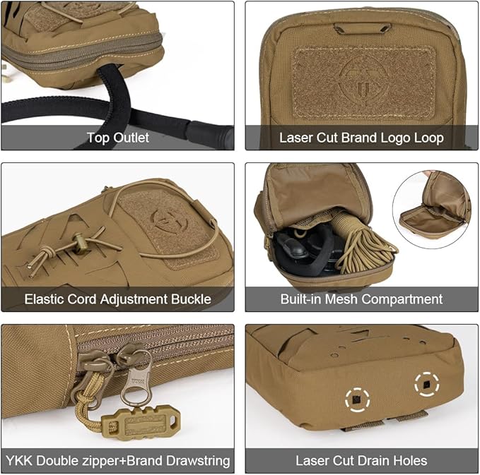 Tactical Hydration Pouch with Inner Bladder for 1L Water Bag Laser Cut MOLLE Hydration Pouch for Hiking Biking Running and Climbin 500D Nylon