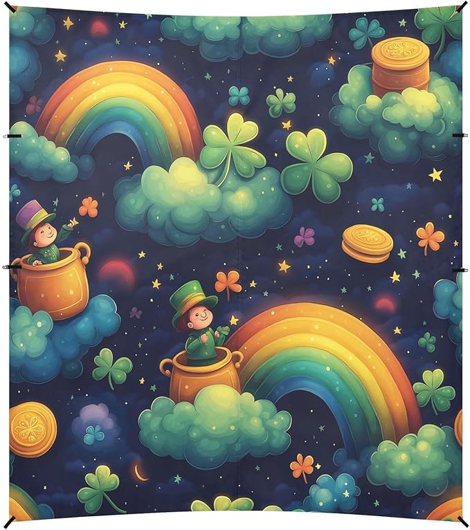 St Patrick's Rainbow Coins Leprechauns Beach Tent Sun Shelter Set UPF50+ UV Protection 10.5 x 9.19 FT Camping Shade Canopy with Sandbags Sand Anchors Carrying Bag and Others