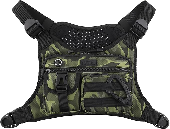 DEYACE Chest Bag For Men Tactical Inspired Sports Utility Chest Pack EDC Pouch Bag With Built-In Phone Holder for Workouts Running Cycling Green