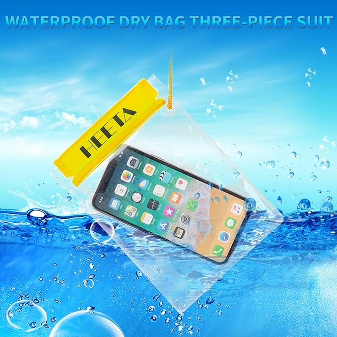 HEETA Waterproof Pouch Bag Screen Touch Sensitive Black &amp Gray Bundled with 5-Pack Clear Waterproof Dry Bag