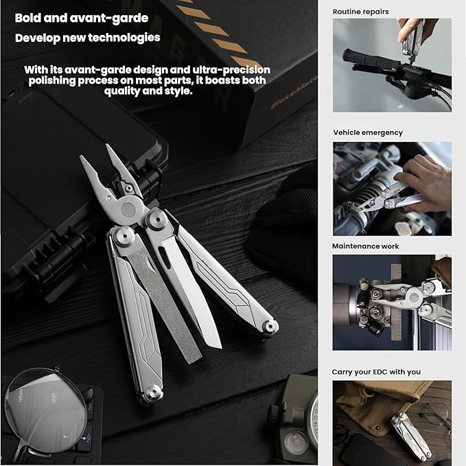 Multitool 19-in-1 Full-Size Lightweight EDC Nylon Bag Multi-Purpose Pliers Stainless Steel Camping Knives &amp Tools Gift Ideas for Men Gifts for Hunters Men who have Everything (Silver)