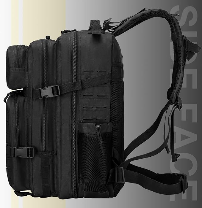 50L Military Tactical Backpack for MenWater Resistant Day Backpack Molle Army 3 Days Assault Pack Bug Out BagHeavy Duty Hiking Treeking Gym Rucksack Black