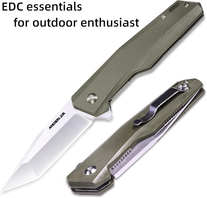 Pocket Knife D2 Blade Folding Knife with G10 Handle Smooth Flipping Action EDC Knife with Ball Bearing for Hiking Camping Outdoor Gifts for Men
