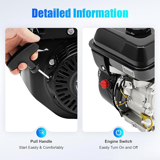 7.5HP 4-Stroke Engine 210CC Go Kart Engine 25° Inclined Single Cylinder 3600 RPM Horizontal Shaft Gas Engine 0.78 Inch Shaft Diameter with Float Carburetor 12.32 x 14.25 x 12.99 Inch