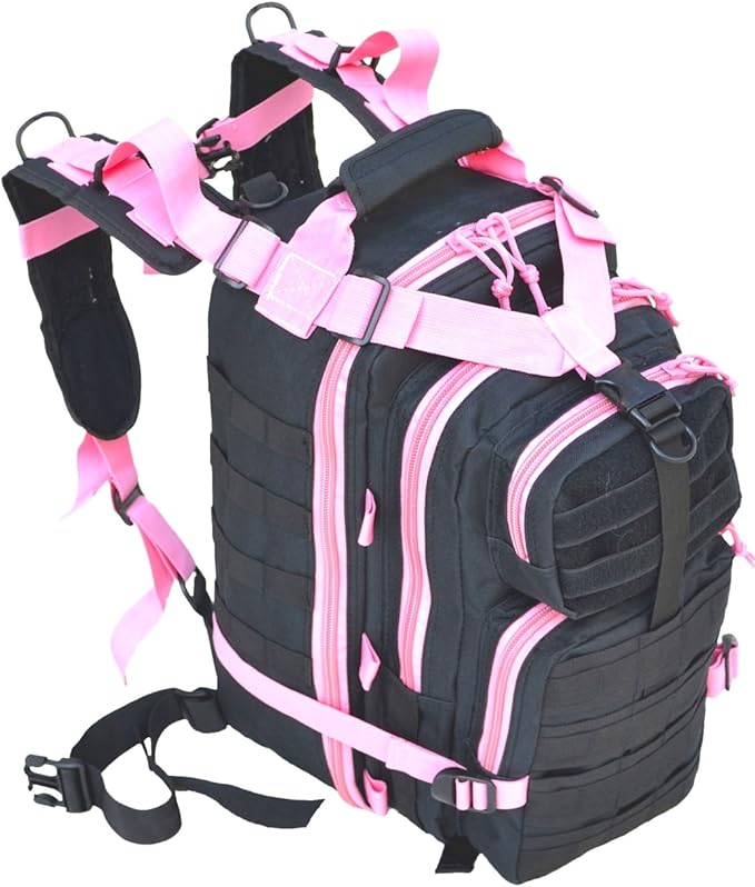 Explorer B3-PinkExplorer Tactical 72 Hours Combat Rucksack 17 Inch Backpack-Black with Pick Stripes Black with Pink Strips 17 X 9 X 11
