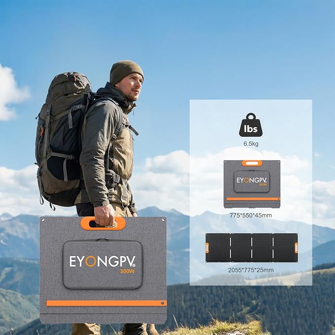 EYONGPV 300W Portable Solar Panel 26% HPBC Cells Foldable Solar Charger 15ft (4.5m) Cable 30A Anderson Output IP65 Waterproof for RV Camping for EcoFlow Anker Jackery Bluetti Power Station