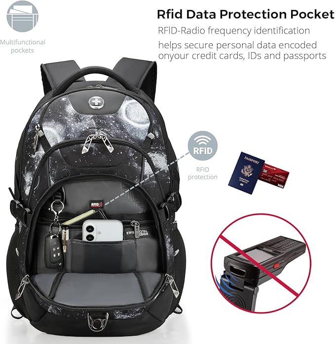Swissdigital Laptop Backpack with USB Charging Port Travel Backpack Fits 15.6 inches Computer 31L Backpack for Men Starry Sky | SD803-98