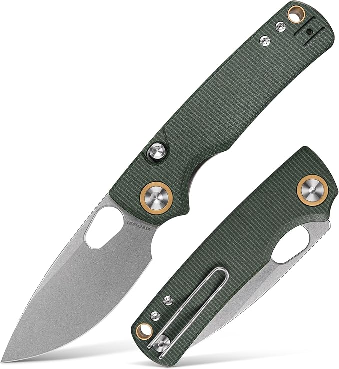 Vosteed EDC Knife 2.99 14C28N Steel Wider Blade Green Micarta Handle Top Liner Lock Folding Pocket Knives with Clip for Men &amp Women Survival Camping - Porcupine A2603