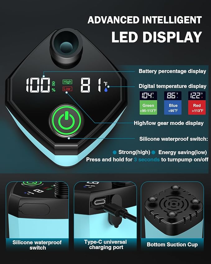 Portable Camping Shower 6000mAh Camping Shower with LED Display Camp Shower with 5 Gallons Collapsible Bucket portable shower with 3 Spray Modes for Hiking Travel Car Pet
