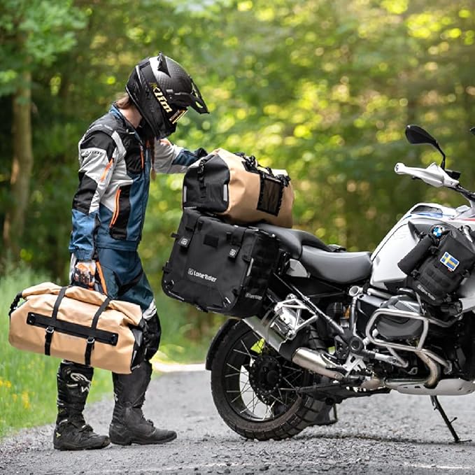 Lone Rider Waterproof Motorcycle Tail Bag 50L - Dustproof Roll Top Dry Bag ADV Motorbike Touring Luggage - 600D TPU Welded Seams Air Valve MOLLE Quick-Release Straps - Black