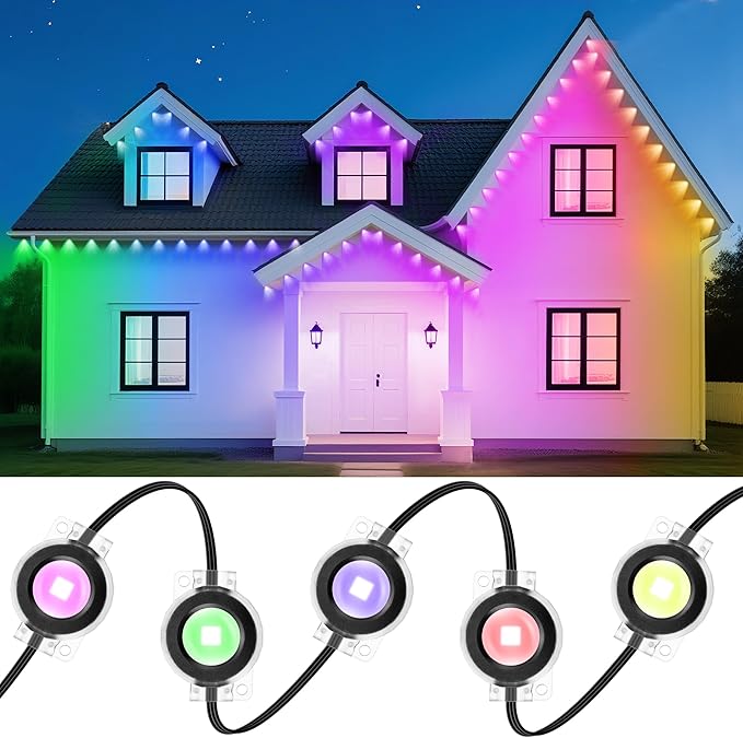 Permanent Outdoor Lights 111FT Smart Black Christmas Lights with App Control IP65 Waterproof Eternity Eaves Lighting with 72 RGB LED Lights for Outside Roofline Decor Party Holiday Xmas