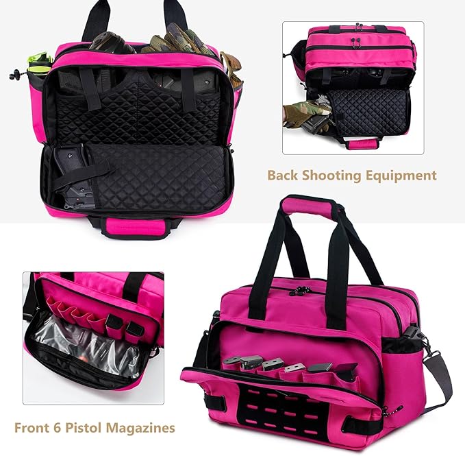 Tactical Pistol Range Bag for 3 Handguns Gun Range Bag with 6 Magazine Slots Lockable Zippers Ammo Storage MOLLE Handgun Case for Shooting Range Accessories