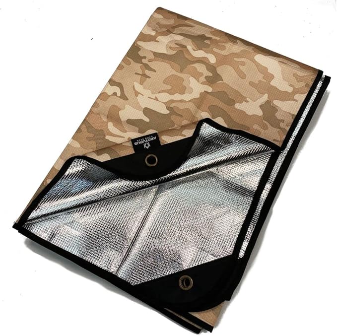Arcturus All-Weather Outdoor Survival Blanket Thermal Emergency Blanket Reflective Heat Tarp with Grommets Lightweight for Camping Backpacking Hiking &amp Emergency Car Kits Desert Camo 60x82i