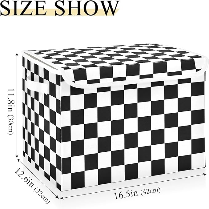 Collapsible Storage Bins with Lids Decorative Fabric Storage Cubes Closet Organizer and Storage Basket Boxes Containers for Clothes Box Chest Nursery Folding Rectangle Black White Checkered