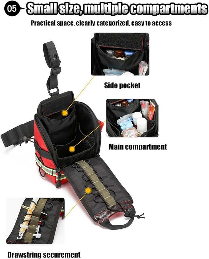 Tactical Drop Leg Waist Bag First Aid Kit Pack Medical Storage Red Travel Rescue Waist Bag for Tactical Airsoft Outdoor Sport Hunting