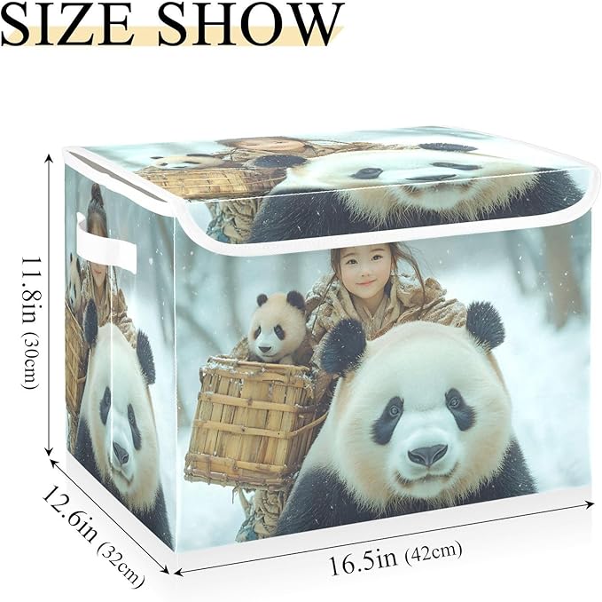 AIXIWAWA Lidded Storage Cube (Panda Family) Fabric Foldable Closet Bins with Flip Lid and Handles Organizer Basket Container 16.5 x 12.6 x 11.8 IN