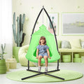 Arlopu Hanging Hammock X-Stand w/Tree Tent Indoor Metal Swing Chair Stand w/Play Tent Outdoor Egg Basket Patio Seat w/Support Stand Porch Bedroom Balcony Chair w/Adjustable Solid Stand (Green)