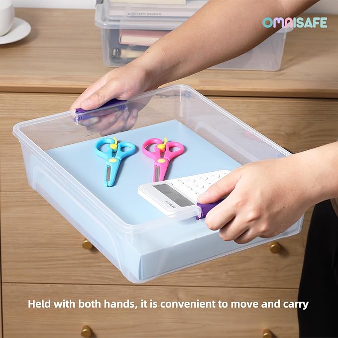 Plastic Storage Bin with Lid Stackable Design Clip Box for Crafts Supplies and Office Items Container (4 Pack 10 Quart Purple)