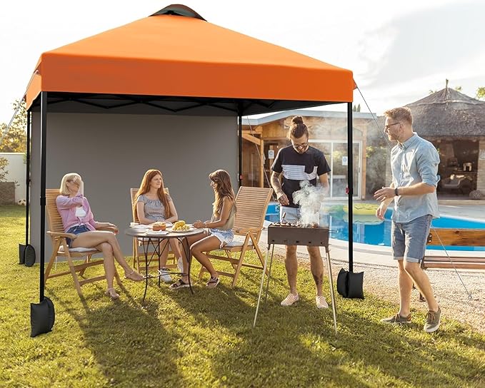 10x10ft Pop Up Canopy Tent With SidewallOutdoor Freestanding Sun Shelter Picnic and CampingInstant Shade Tent With Vented Roof for Beach &amp Events - Includes Storage BagSandbagsStakes&ampRopes