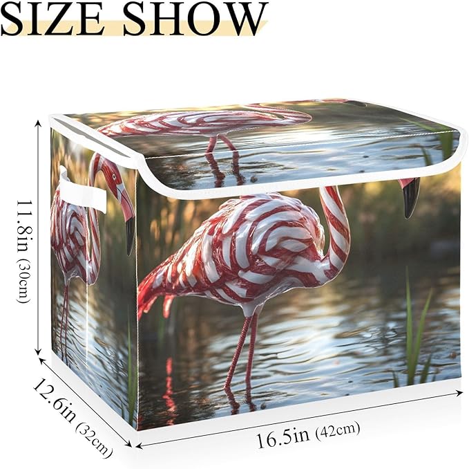 Storage Cube with Lid Flamingo Candy Print 16.5×12.6×11.8 IN Collapsible Large Capacity Foldable Storage Basket Bin Organizer