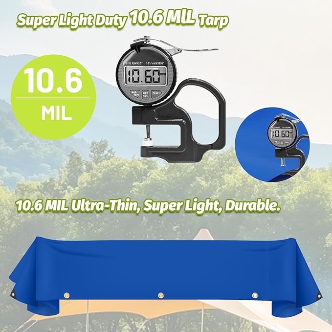 10x12 FT Blue Heavy Duty PVC Tarp 10.6 Mil Waterproof Cover with Reinforced Brass Grommets UV &amp Tear Resistant for Outdoor Camping Truck Boat Pool &amp Patio