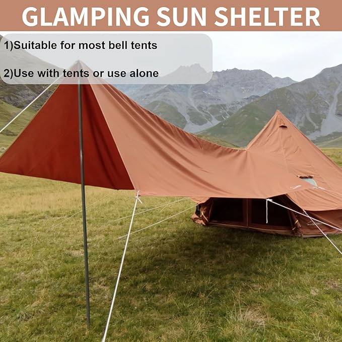 DANCHEL OUTDOOR Waterproof Bell Tent Awning 4 Season Camping Tarp – Portable Canopy Cover with Poles Lightweight Glamping Accessories Rectangle