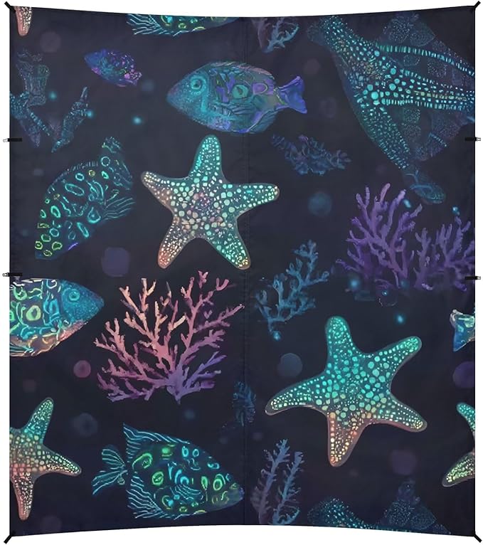 ALAZA Fluorescent Starfish Coral Beach Tent Sun Shelter UPF50+ Protection Beach Shade Canopy w/ 4 Sandbags for Outdoor Camping Fishing Backyard Fun Picnic 10x9 ft