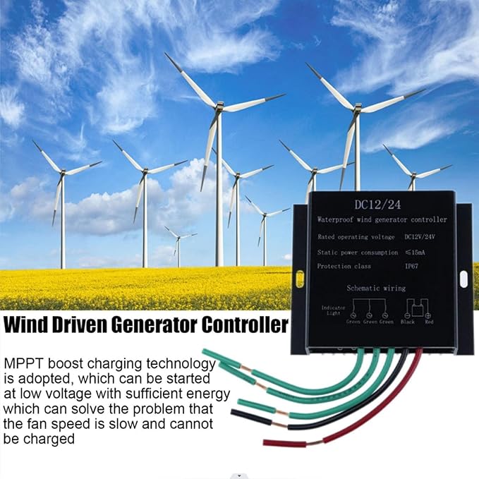 12000W Wind Turbine Charge Controller 12V 24V 48V MPPT Charger Controller IP67 Waterproof DC MPPT Charge Controller for DC Wind Turbines(Black)