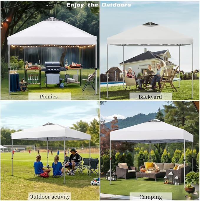 MFSTUDIO 10x10 Pop Up Canopy Tent Gazebo Shelter Sun Shade Canopies Waterproof Patio Portable Popup Tents for BeachPartiesCamping100 SqWhite