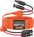 Solar Extension Cable 14AWG Tinned Copper with Solar Panel Connectors 12AWG Red &amp Black Branch Wires Heavy Duty Outdoor Power Cord for RV Inverter Generator Off-Grid System (50FT)