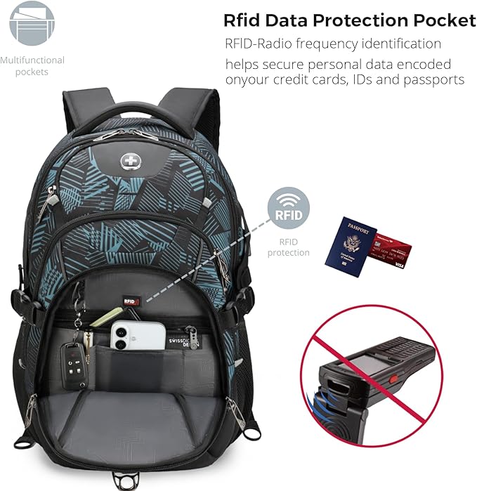Swissdigital Laptop Backpack with USB Charging Port Travel Backpack Fits 15.6 inches Computer 31L Backpack for Men Dark Green | SD803-96