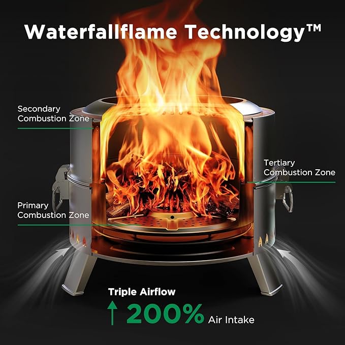 Ciays Smokeless Fire Pit 21 Inch Portable Wood Burning Firepit for Camping &amp Backyard Outdoor Fire Pit with Patented Technology Steel Grill Rack Fire Poker &amp Carry Bag Easy Setup