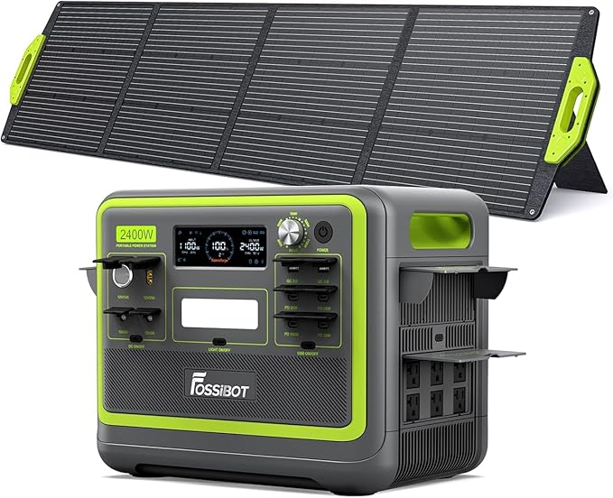 FOSSiBOT F2400+SP200 Portable Power Station with Solar Panelgenerador eléctrico portátil 2048Wh LiFePO4 Battery Solar Generator with 1100W ACAPP Control1.5H Fast Charging for HomeCampingRV