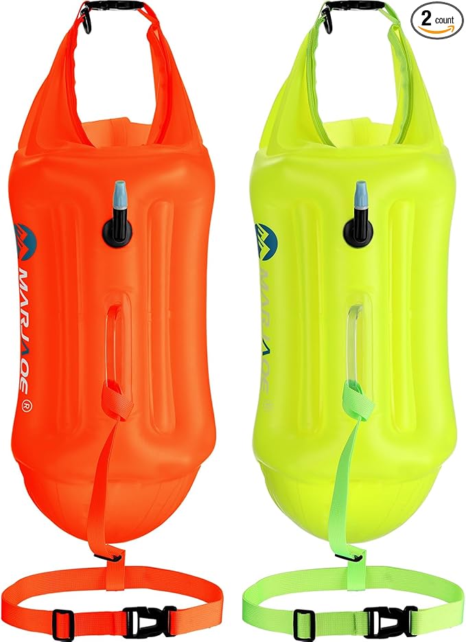 Soulchen 2 Pack Swim Buoy for Open Water 20l Safety Float Waterproof Dry Storage Bag High Visibility Swimming Bubble with Shockproof Protection Rest Handle for Triathletes Kayakers