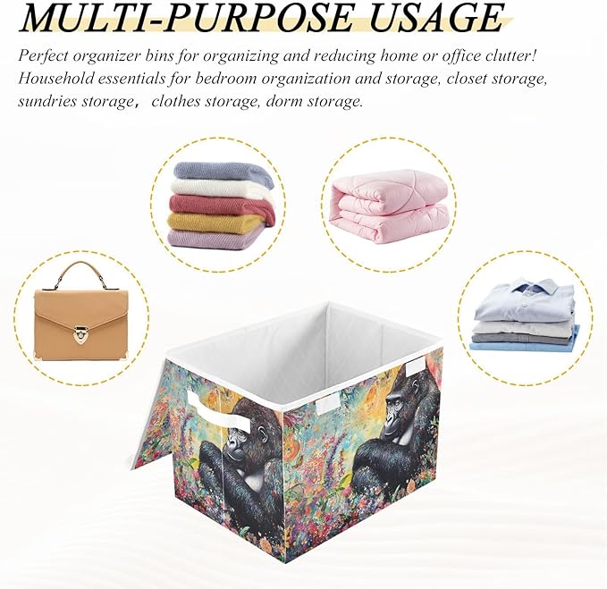 Fantastic Gorilla Storage Cube Bins Basket with Lid Collapsible Flip-top Fabric with Handle for Home Bedroom Closet Office 16.5×12.6×11.8 in