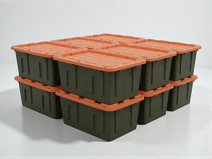 Heavy-Duty Storage Tote 27 Gallon Black and Orange 30.6 W x 20.6 D x 14.3 H (12 PACK)