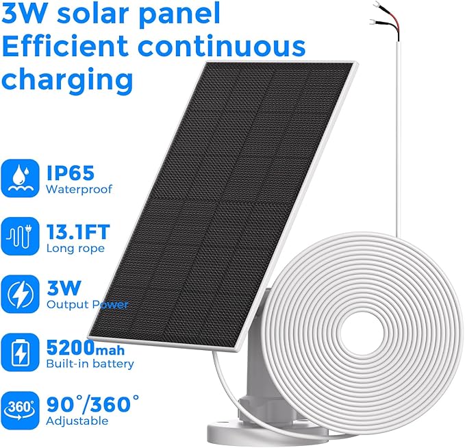 4W Solar Panel for Ring Doorbell Built-in 5200mAh Battery Compatible with Ring Video Doorbell 3 3 Plus 4 &amp Battery Doorbell Plus - IP66 Waterproof 13.1ft Long Charging Cable