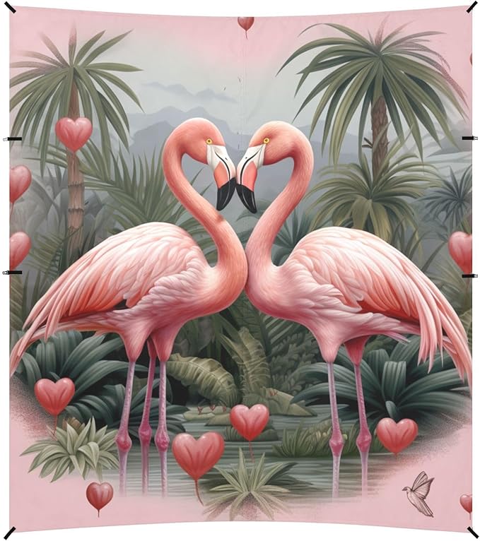 ALAZA Two Flamingo Pink Heart in Palm Jungle Beach Tent Sun Shelter Portable Canopy Sunshade for Outdoor Camping Picnics Backyard Fun 10x9 ft