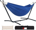 Lazy Daze Hammocks Double Hammock with 9ft Space-Saving Steel Stand Includes Portable Carrying Case 450 Pounds Capacity (Dark Blue)