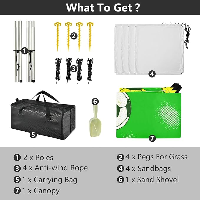 xigua Soccer Beach Tent Sun Shelter with Carrying Bag - Silver Coated Oxford Fabric Beach Canopy for Beach Camping Fishing - Includes Windproof Ropes Sandbags &amp Stakes