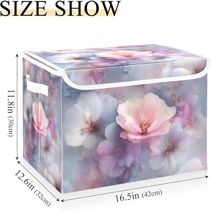 Collapsible Storage Bins with Lids Decorative Fabric Storage Cubes Closet Organizer and Storage Basket Boxes Containers for Clothes Box Chest Folding Rectangle Blue Purple Cherry Blos