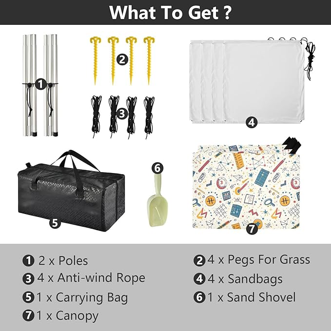 ALAZA Math Stationeries Polka Dots Beach Tent Sun Shelter UPF50+ Protection Beach Shade Canopy w/ 4 Sandbags for Outdoor Camping Fishing Backyard Fun Picnic 10x9 ft