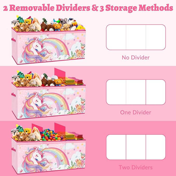 decalsweet Kids Toy Box Storage Chest Collapsible Storage Bin with Lids Handles for Boys Girls Toddler Large Kids Toy Organizer Box for Kidsroom Bedroom Playroom Nursery37.7x12.5x15.7