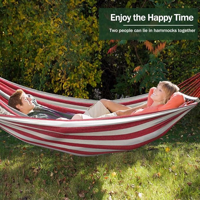 MOSFiATA Hammocks Portable Camping Hammock Upgraded 550lb Thickened Fabric Single Hammocks with Two Anti Roll Balance Beam and Tree Straps for Camping Patio Backyard Outdoor(Red White)